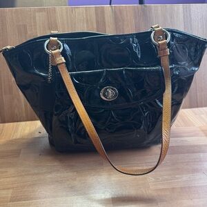 Coach Leah Signature Embossed Patent Leather Tote (Model F14663),vintage